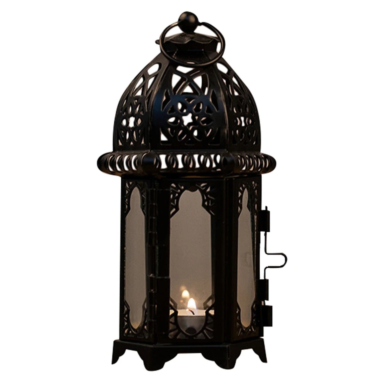 Lanterne marocaine Noire Verre clair métal ajouré