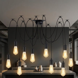 Suspension araignée 10 têtes Edison loft moderne mur charbon cuisine ouverte
