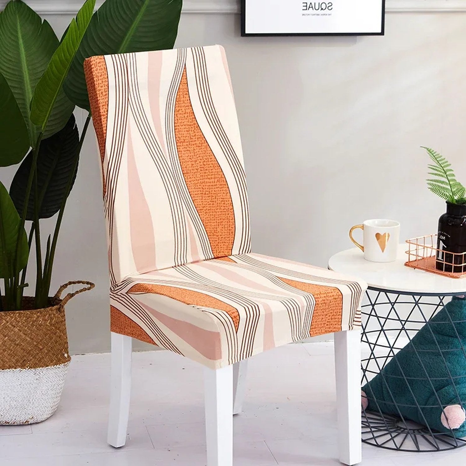 Housse de chaise imprimée rayures terracotta