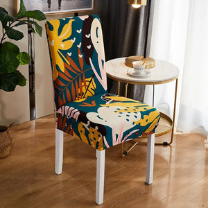 Housse de chaise imprimée feuillage tropical coloré
