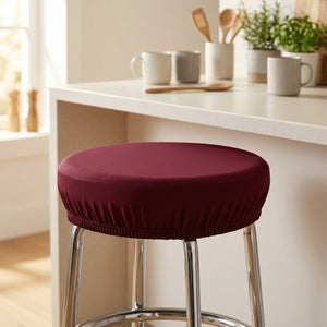 Housse de tabouret ronde élastique Bordeaux