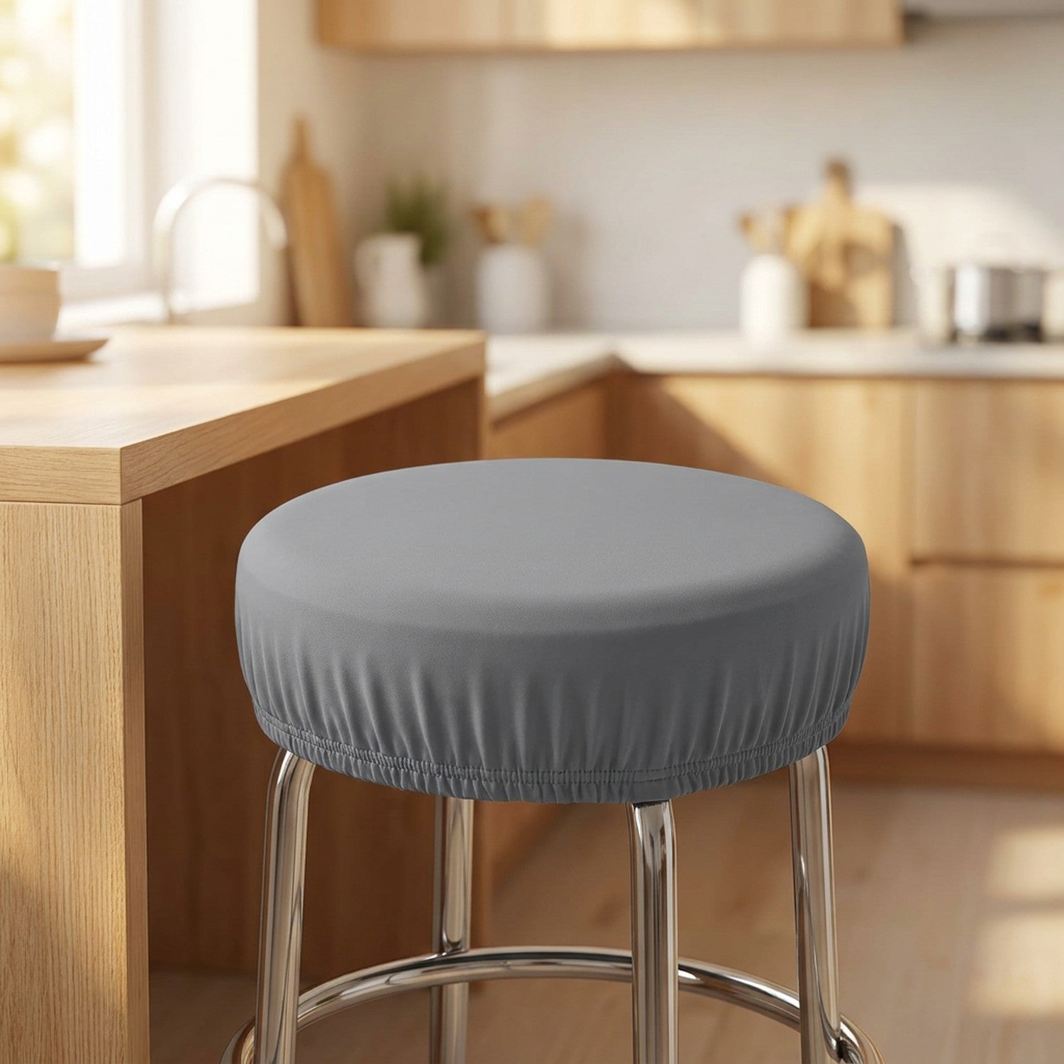 Housse de tabouret ronde élastique Gris