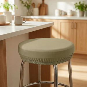 Housse de tabouret ronde élastique Kaki