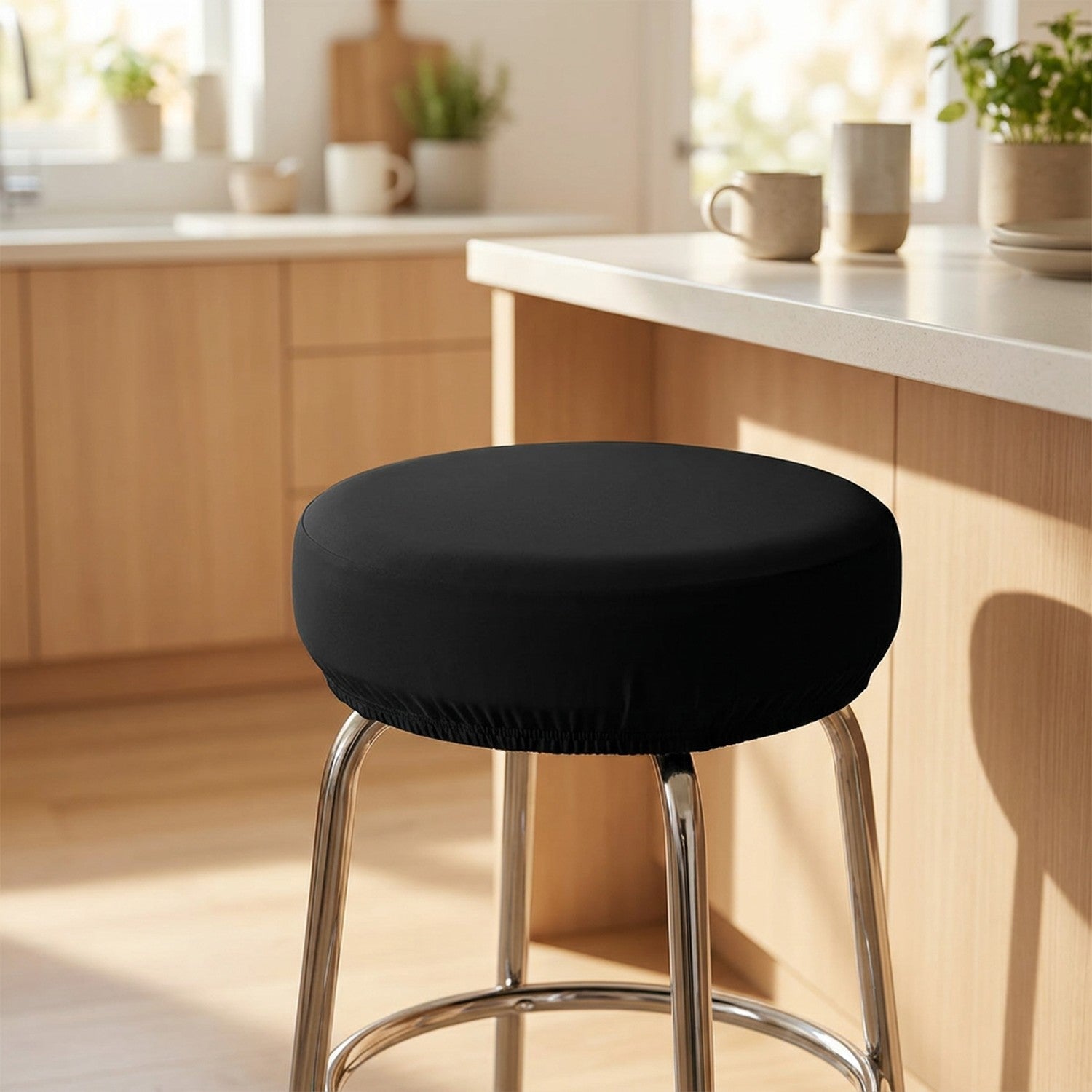 Housse de tabouret ronde élastique Noir