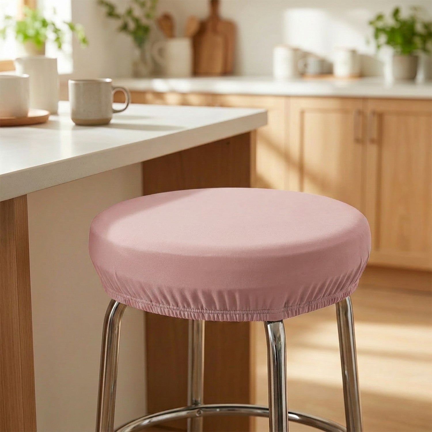 Housse de tabouret ronde élastique Rose