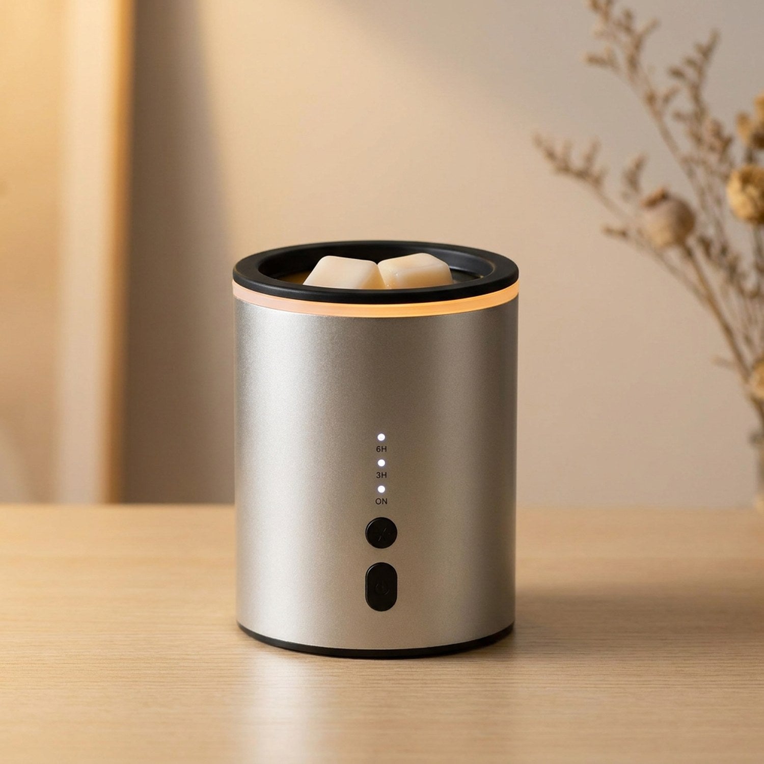 Brûle-parfum électrique en aluminium argenté avec fondants parfumés