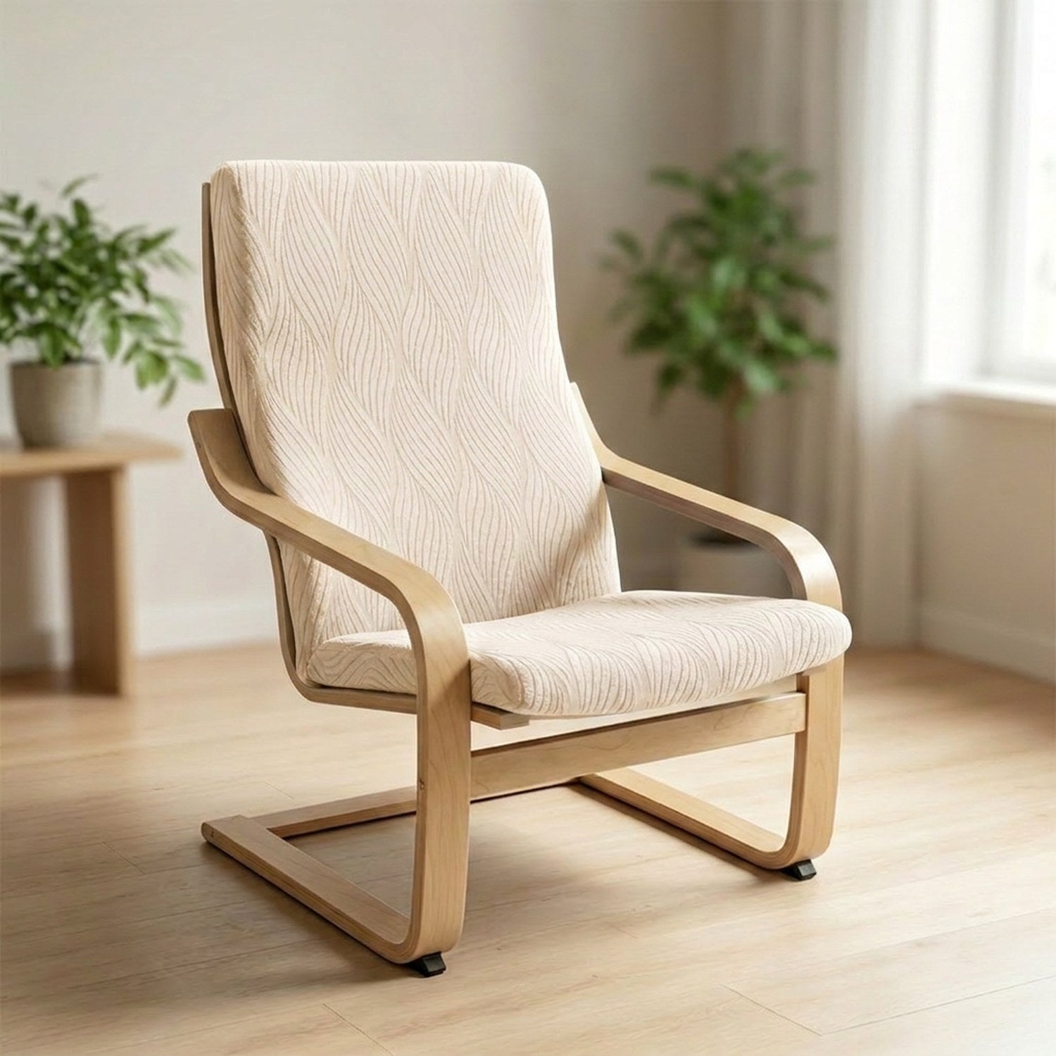 Housse de fauteuil scandinave beige en jacquard ondulé
