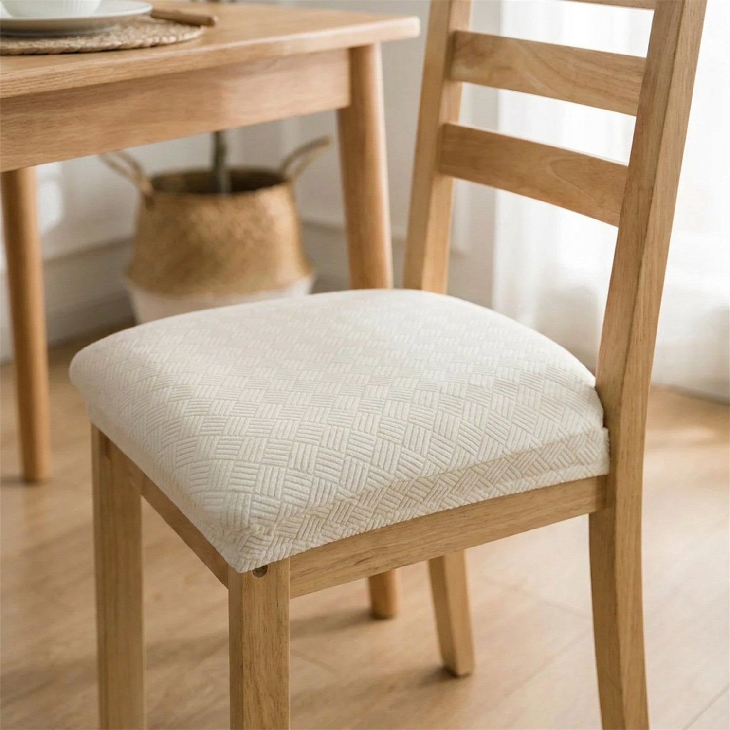 Housse de siège de chaise extensible en jacquard coloris blanc