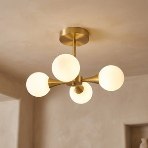 Lustre art deco coloris blanc modele 4 globes etoile