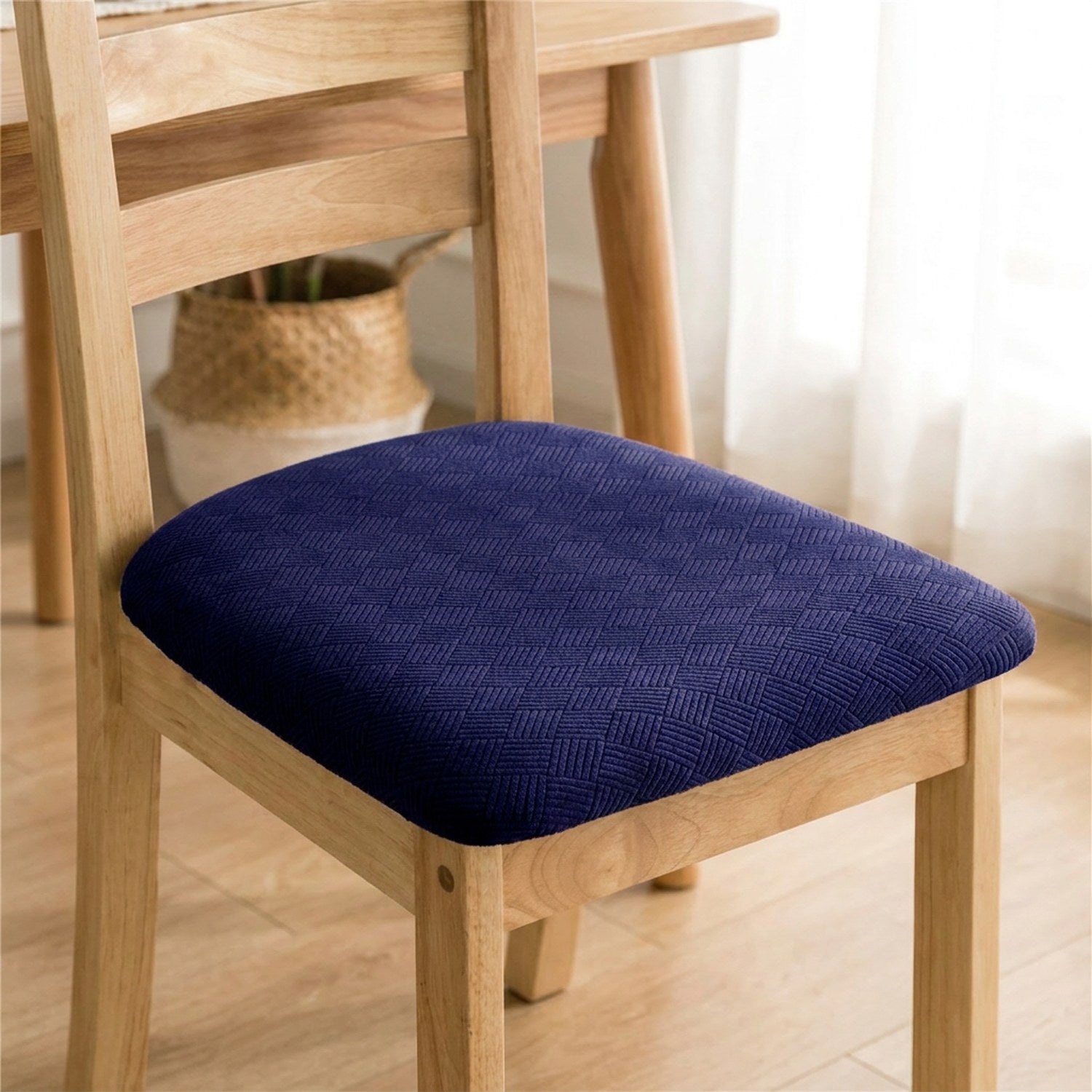 Housse de siège de chaise extensible en jacquard coloris bleu marine