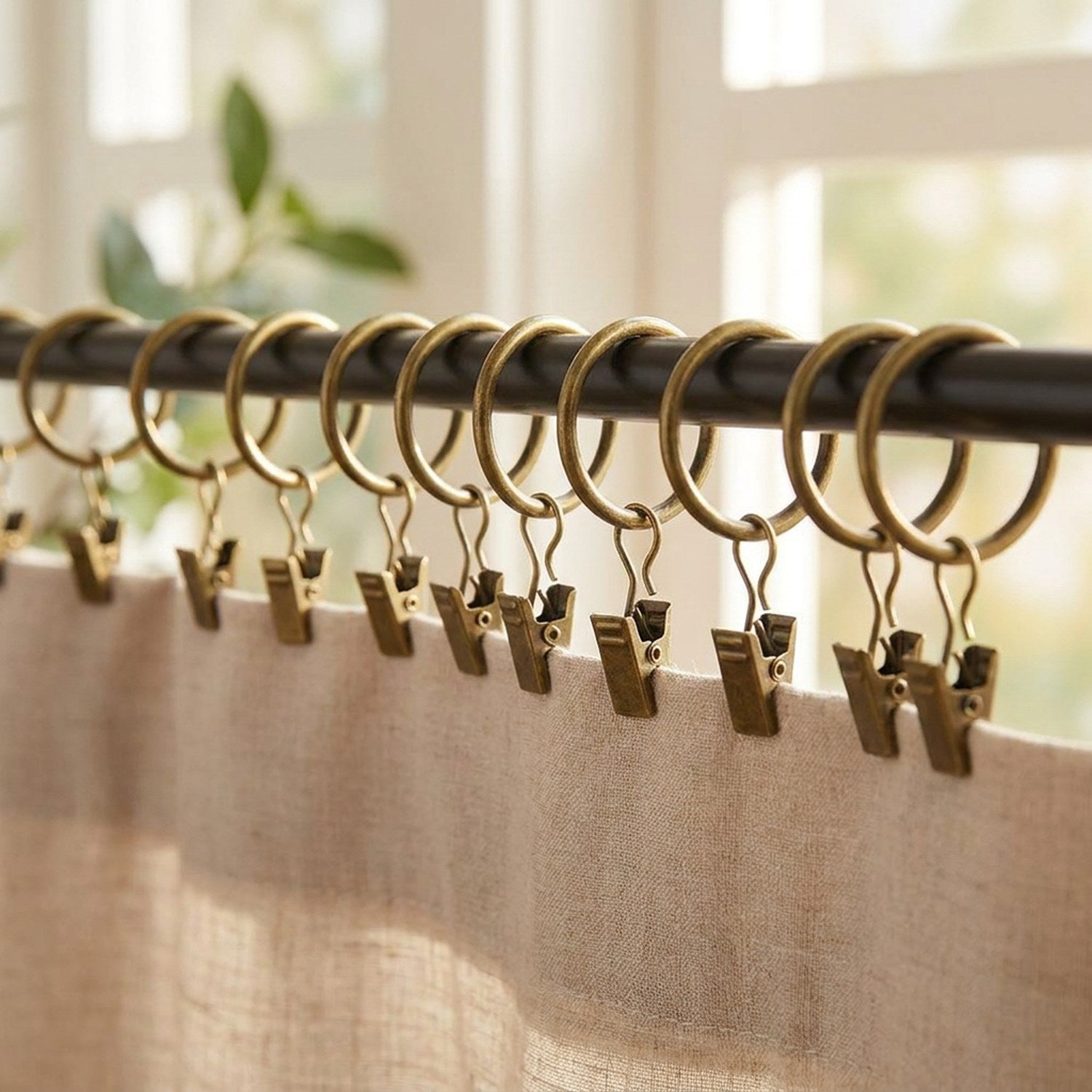 Anneaux de rideau en métal bronze vieilli avec pinces clips