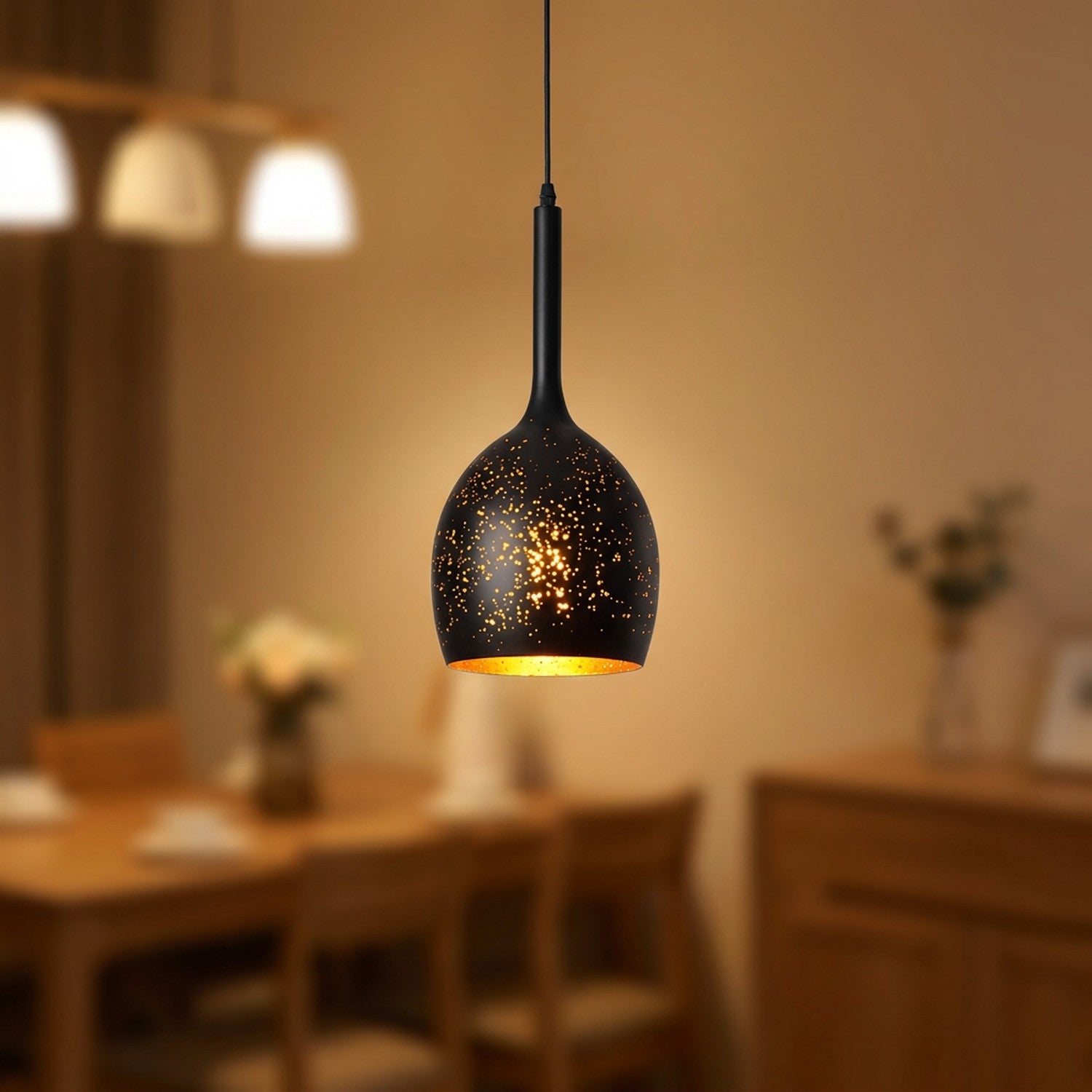 Suspension vintage Carafe en fer noir, effet étoilé doré