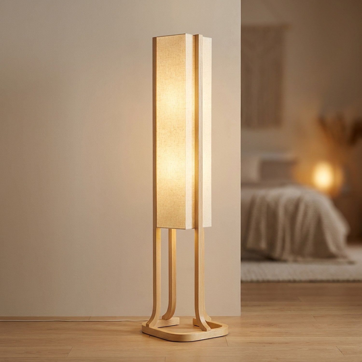 Lampadaire japonais en bois clair 145 cm