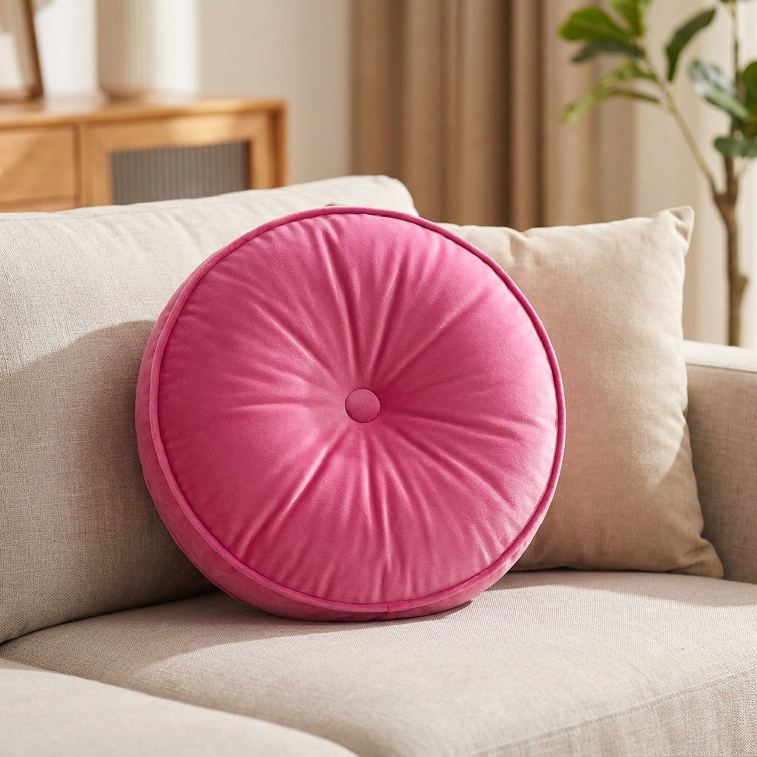 Housse de coussin ronde en velours Fuchsia