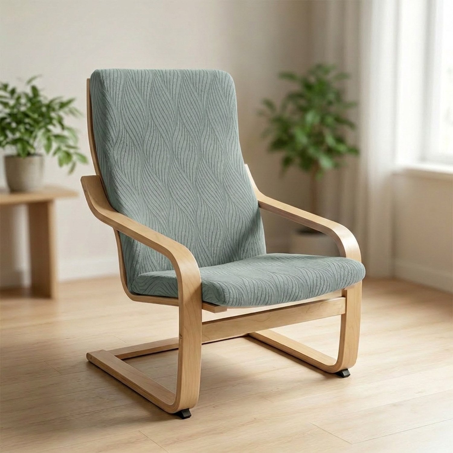 Housse de fauteuil scandinave vert sauge en jacquard ondulé