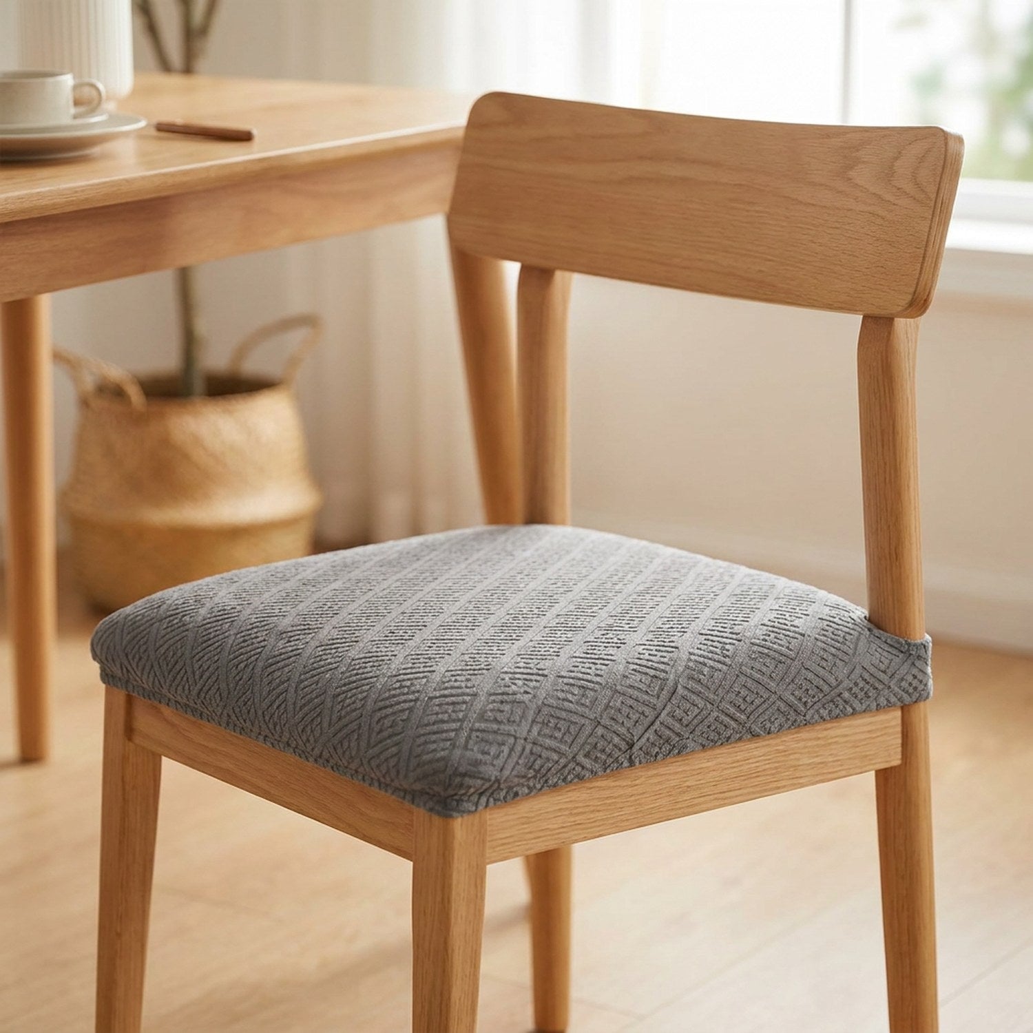 Housse de siège de chaise extensible en jacquard coloris gris