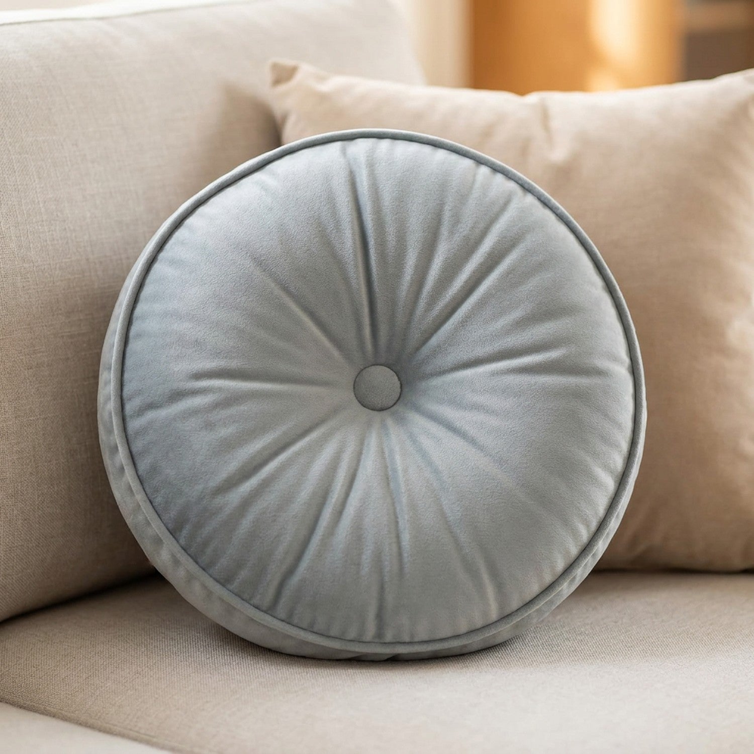 Housse de coussin ronde en velours Gris