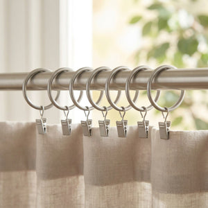 Anneaux de rideau en métal gris satiné avec pinces clips
