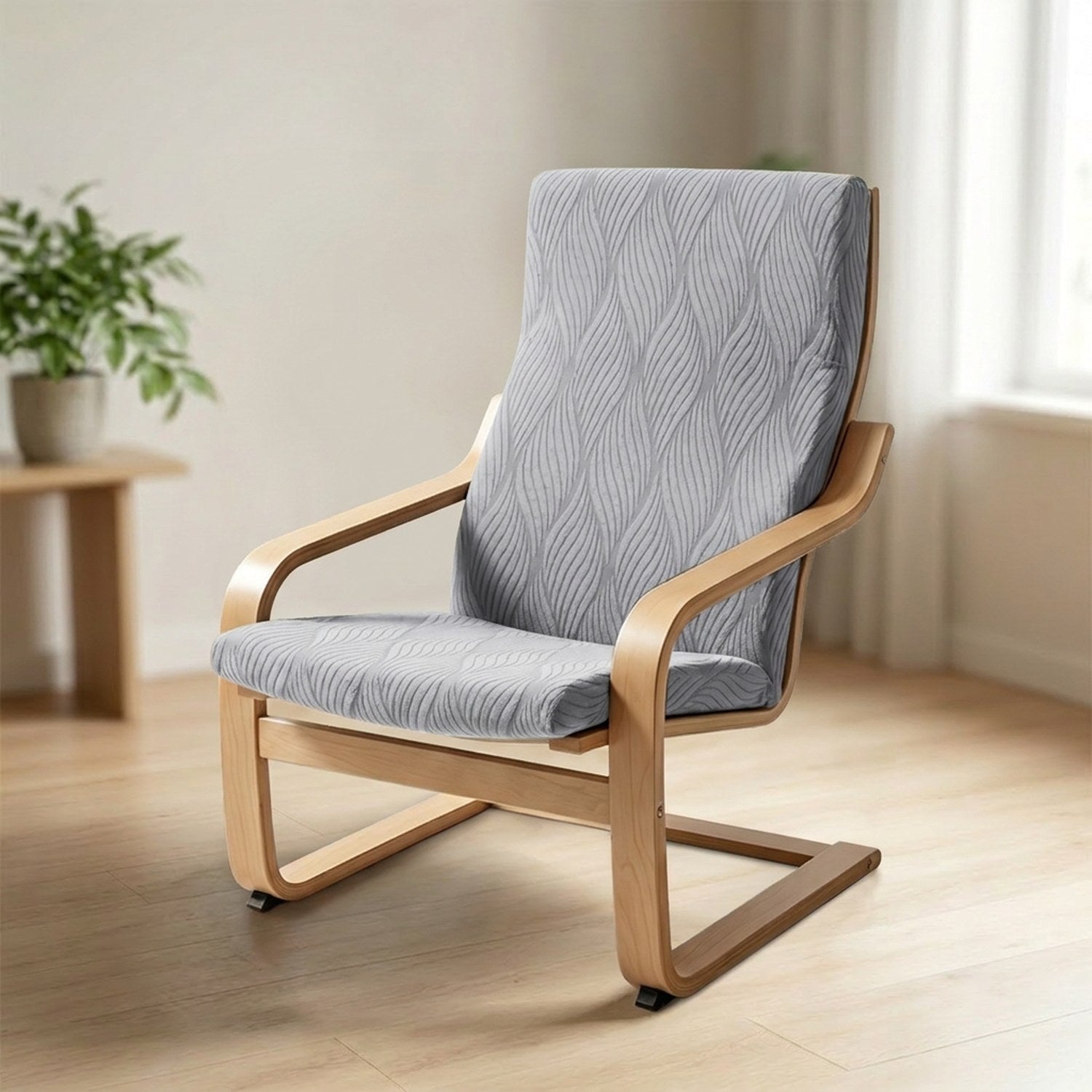 Housse de fauteuil scandinave grise en jacquard ondulé