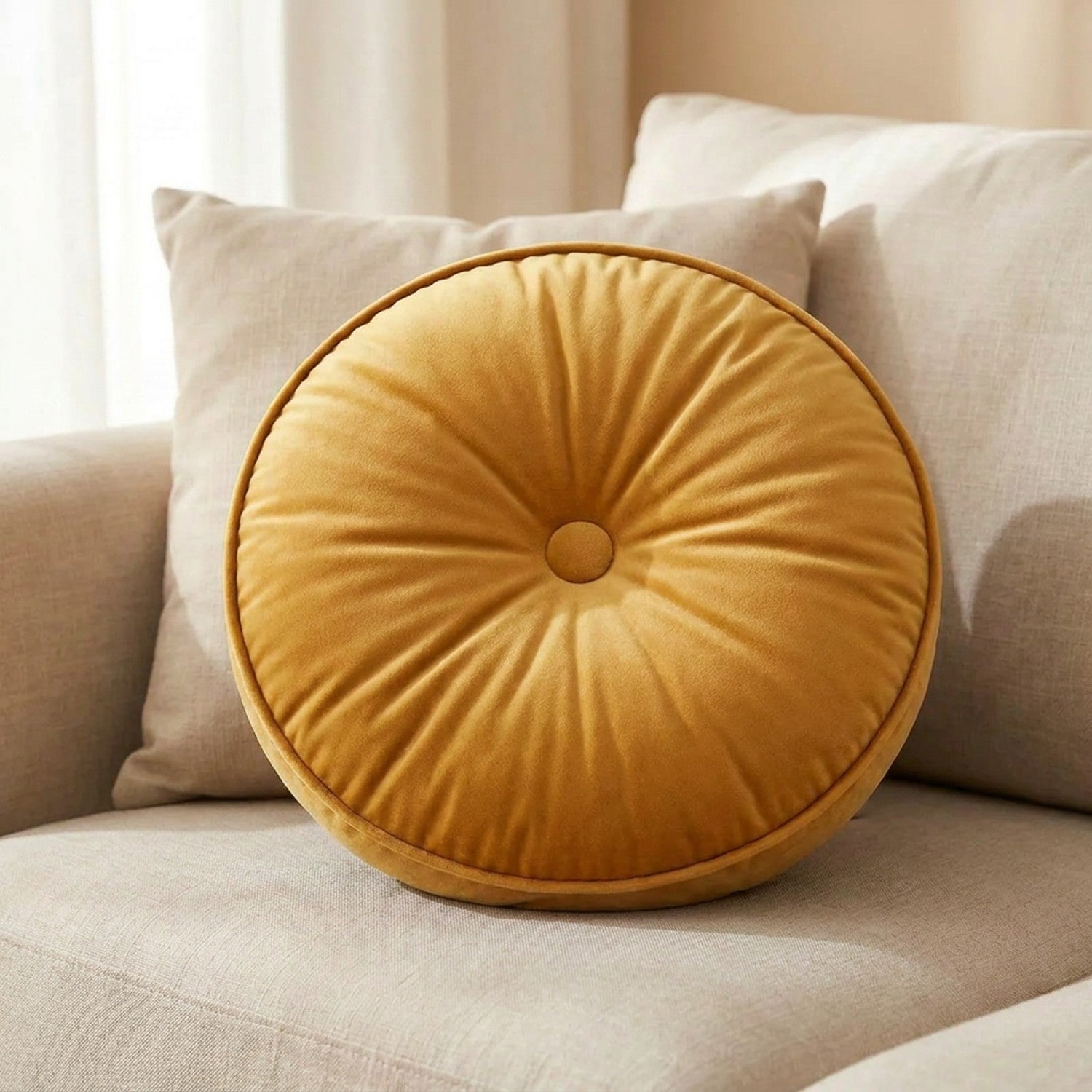 Housse de coussin ronde en velours Moutarde