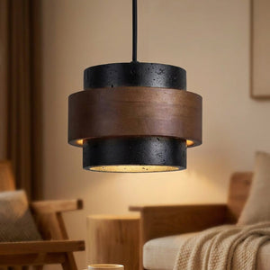 Suspension simple noire en pierre et bois massif