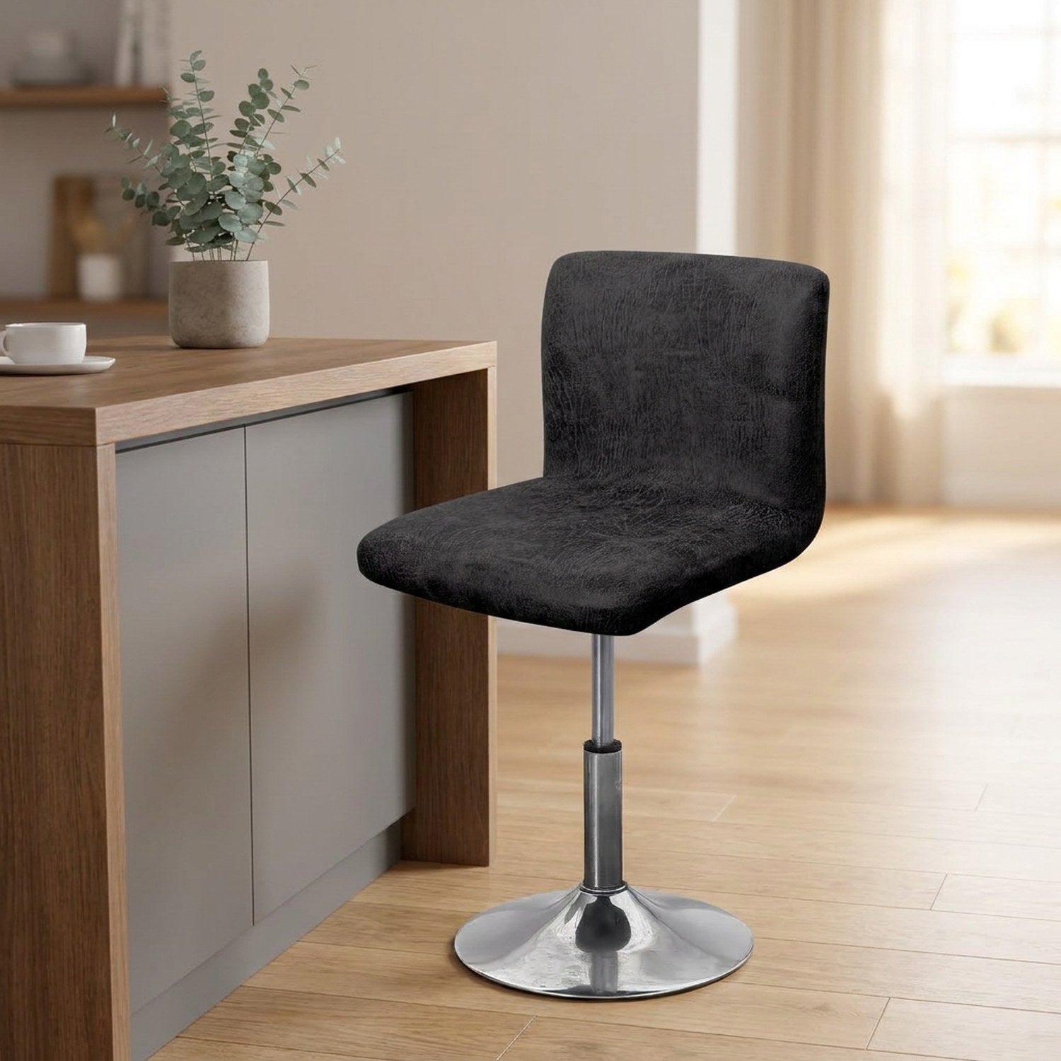 Housse de chaise de bar extensible aspect daim noir