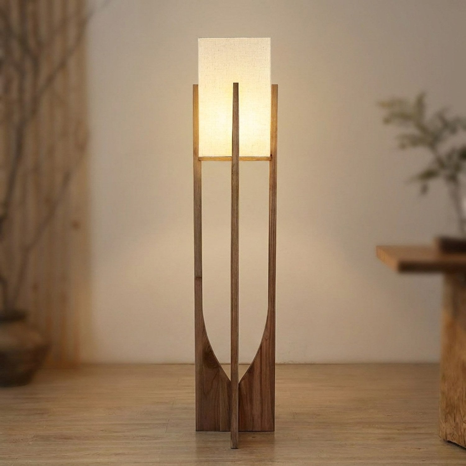 Lampadaire japonais en bois noyer 145 cm