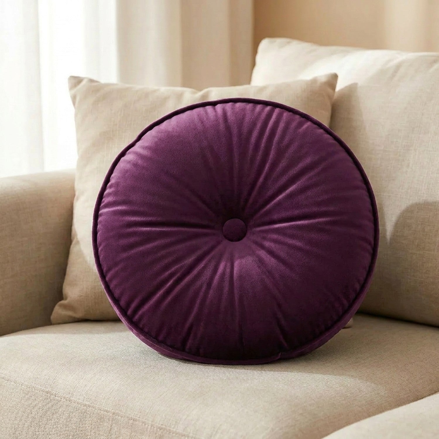 Housse de coussin ronde en velours Prune