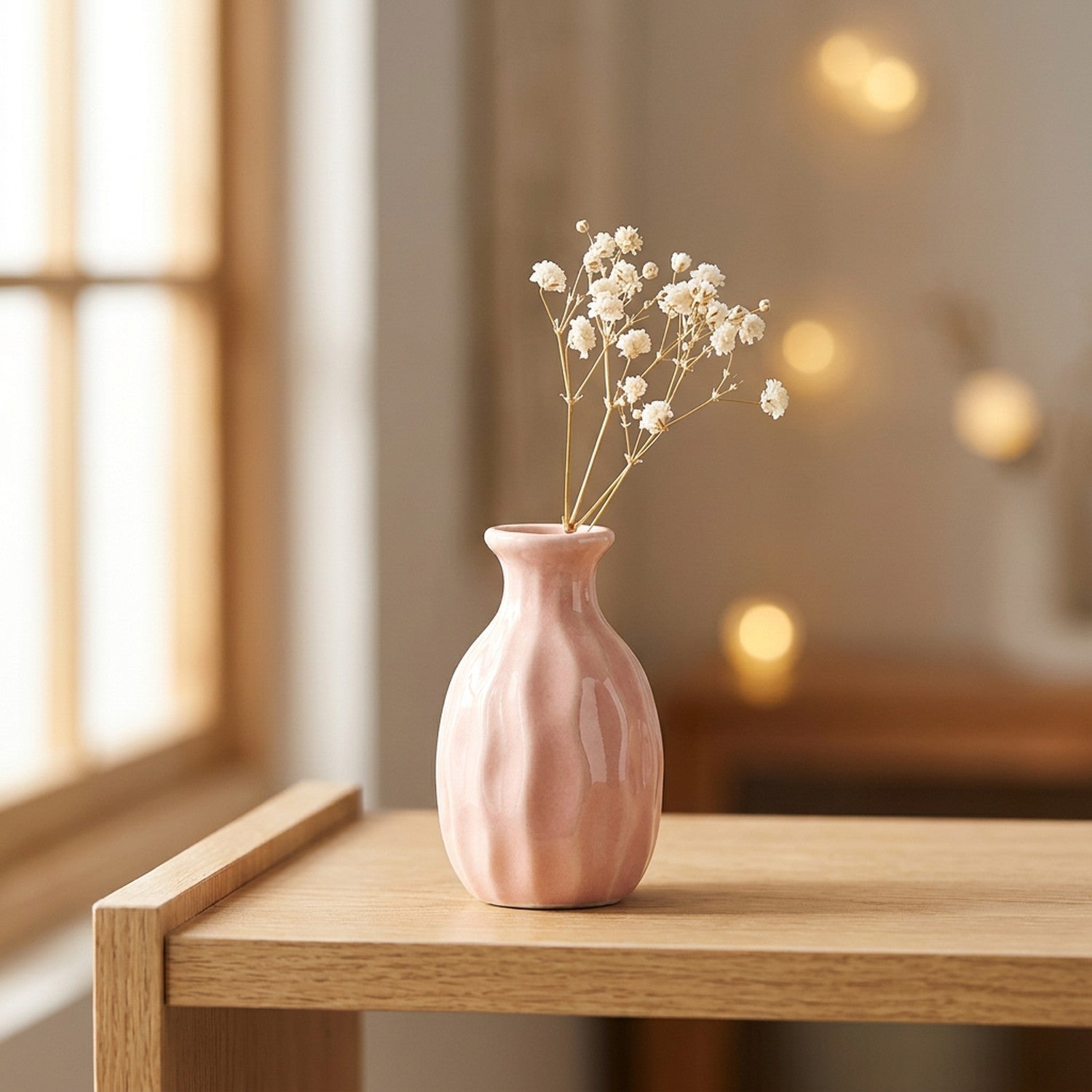 Mini vase en céramique rose poudré avec une fleur séchée