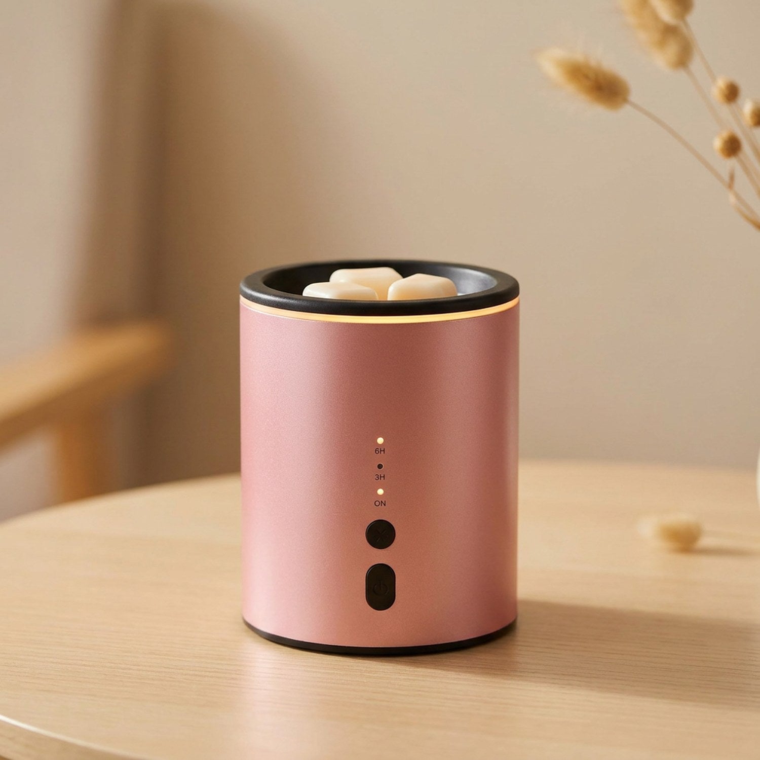 Brûle-parfum électrique en aluminium rose avec fondants parfumés