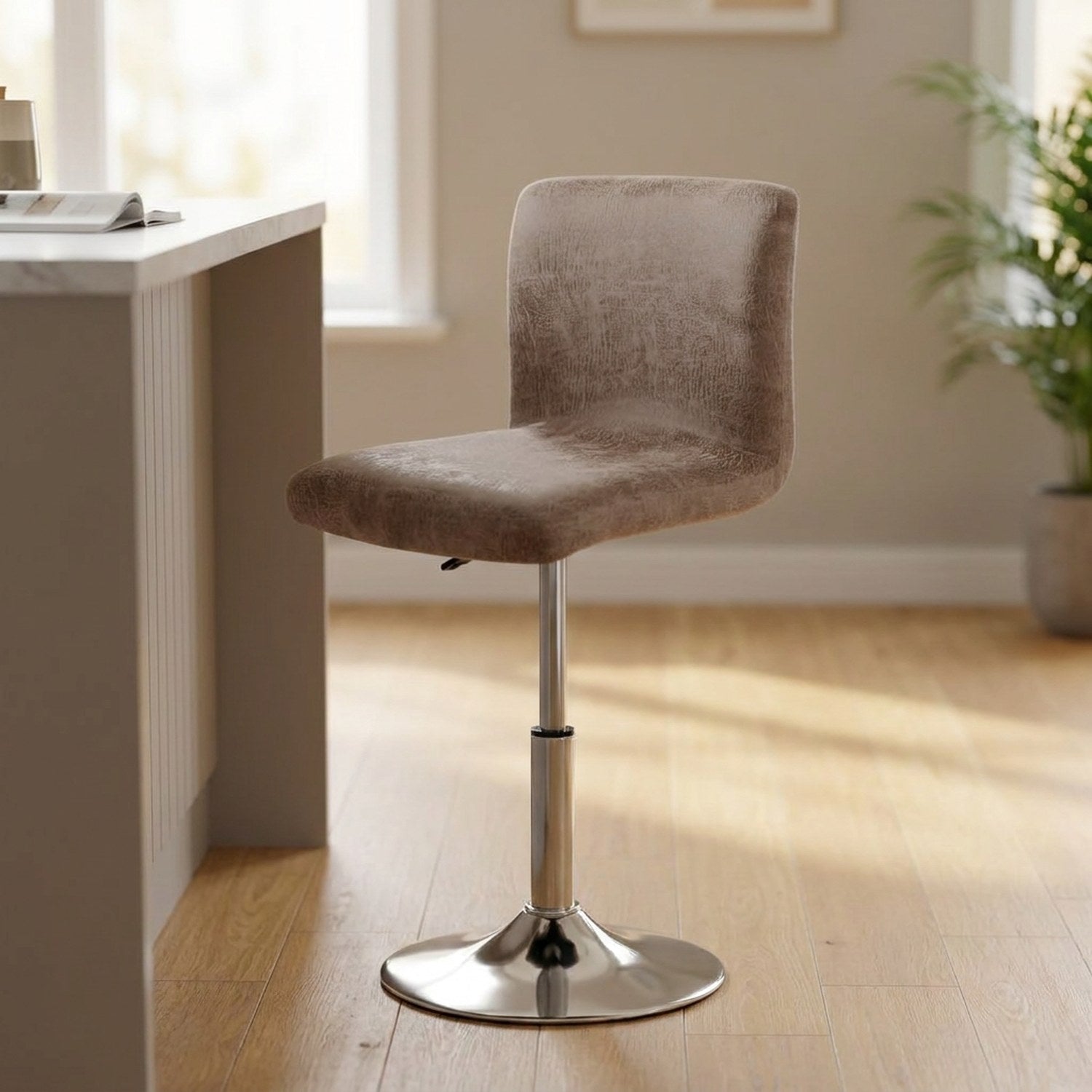 Housse de chaise de bar extensible aspect daim taupe