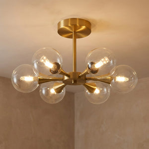 Lustre art deco coloris transparent modele 6 globes etoile