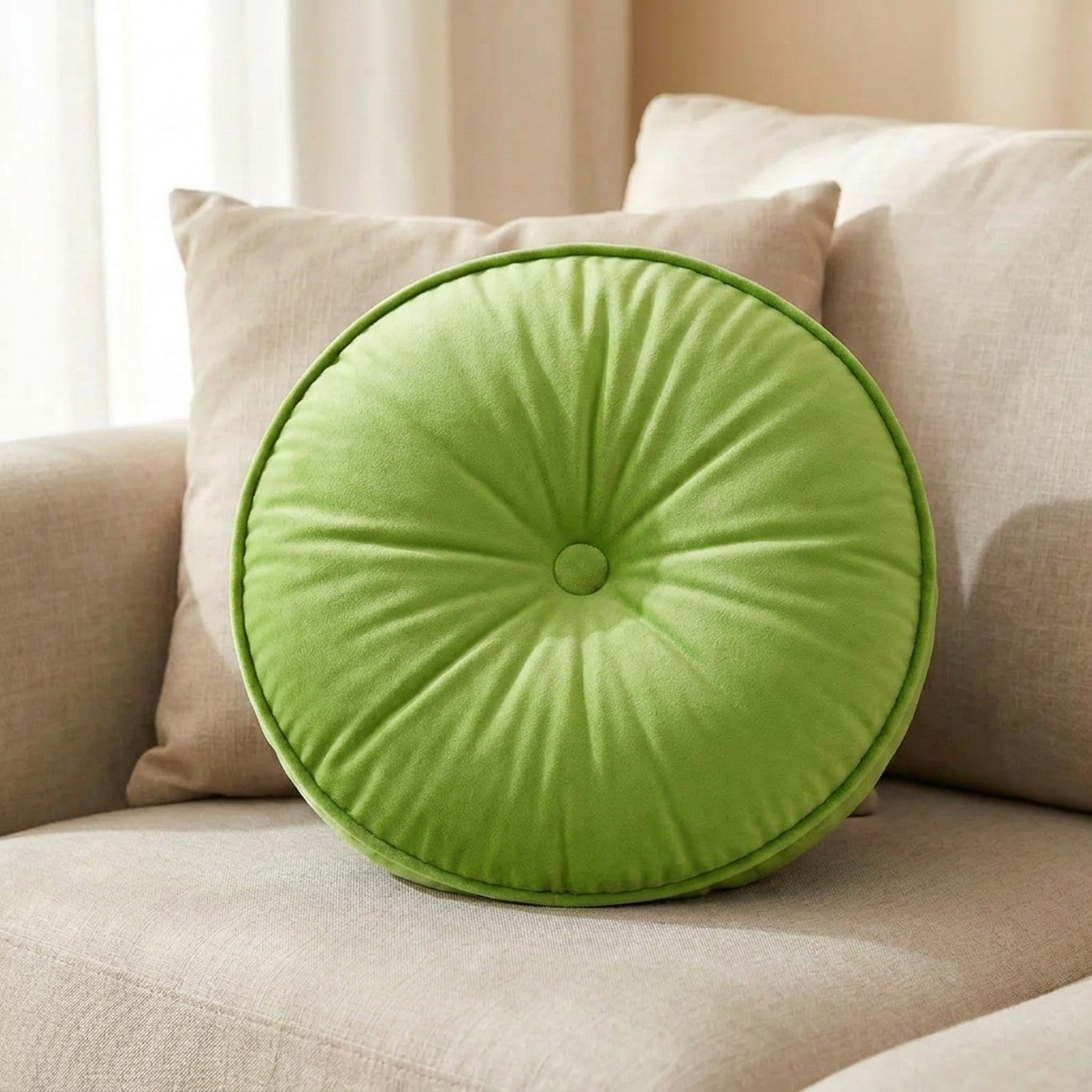 Housse de coussin ronde en velours Verte