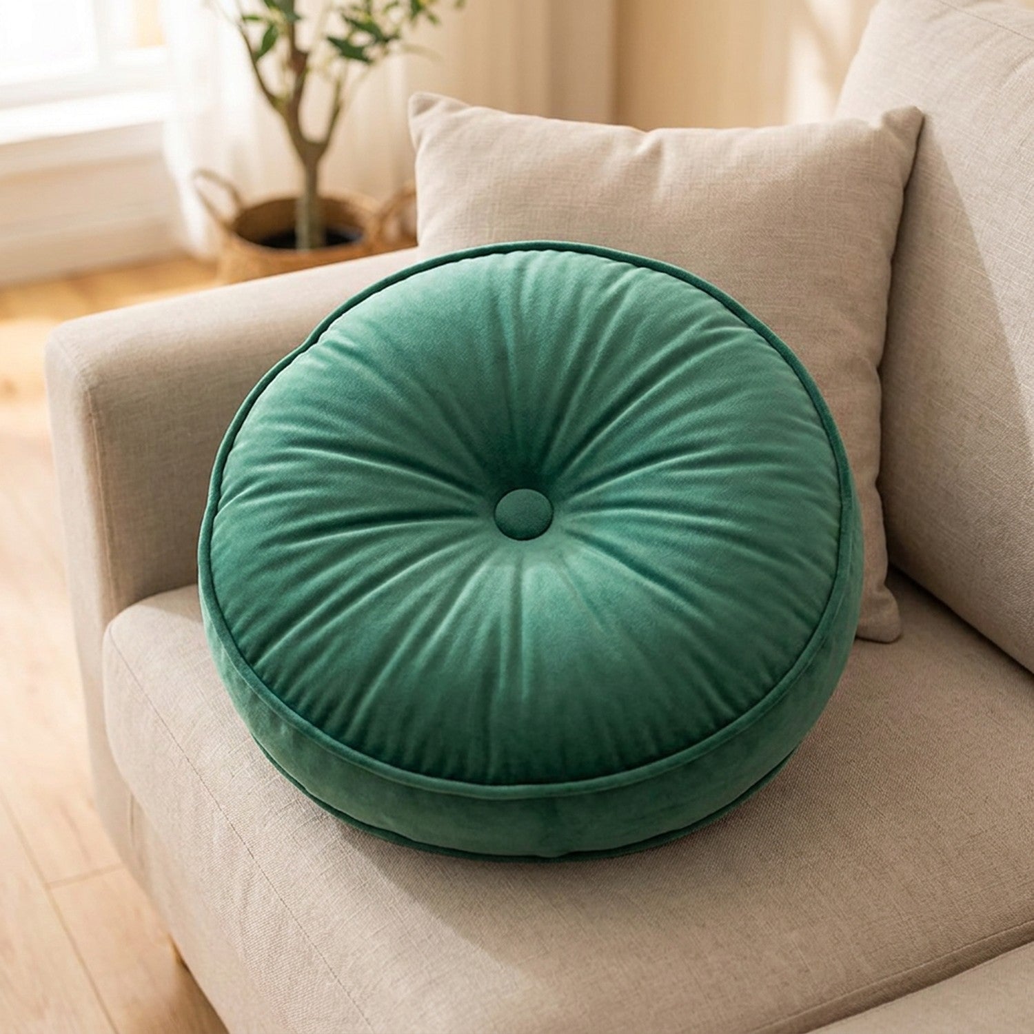 Housse de coussin ronde en velours Vert foncé
