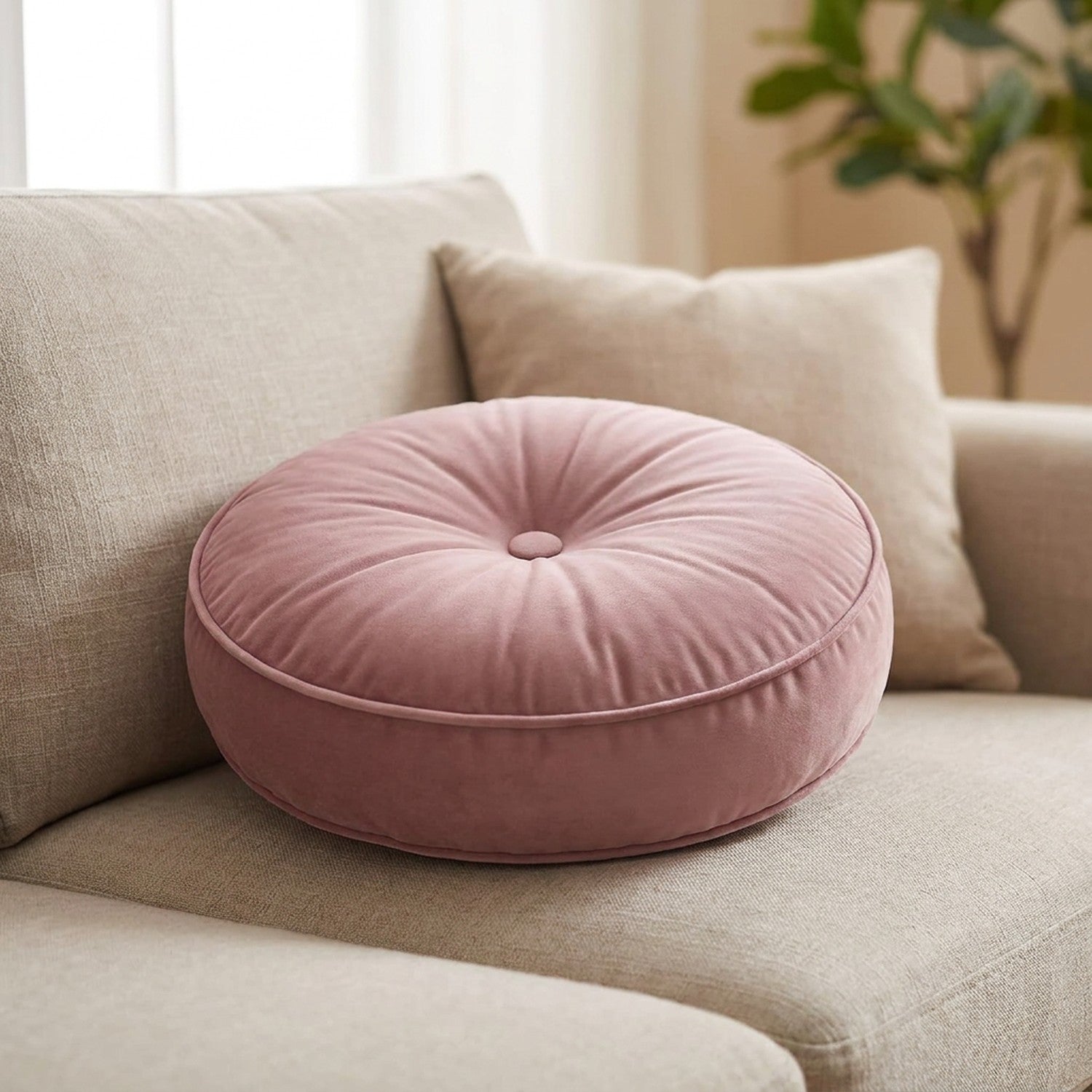 Housse de coussin ronde en velours Vieux rose