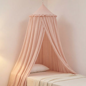 Moustiquaire dôme suspendu rose clair à volants pour lit bébé