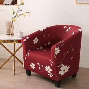Housse de fauteuil cabriolet motif floral blanc sur fond bordeaux