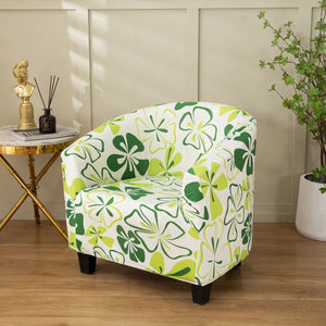 Housse de fauteuil cabriolet motif feuillage vert sur fond blanc