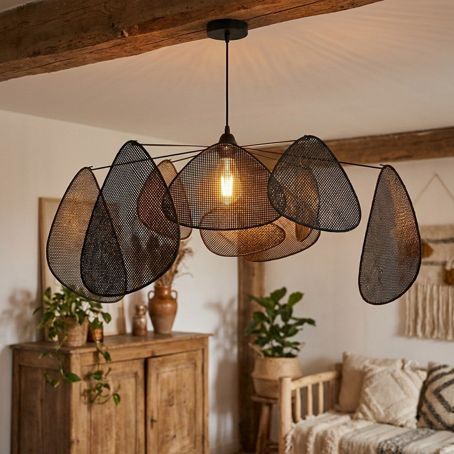 Lustre rotin suspension diamètre 100 cm
