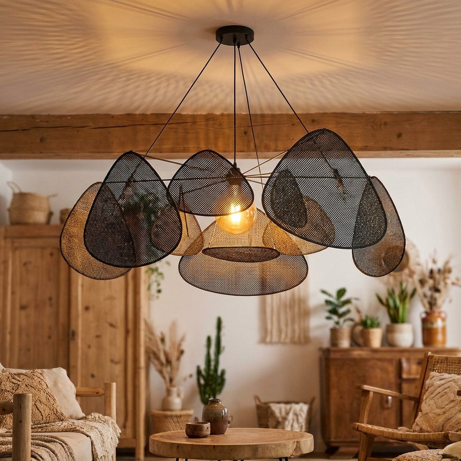 Lustre rotin suspension diamètre 150 cm