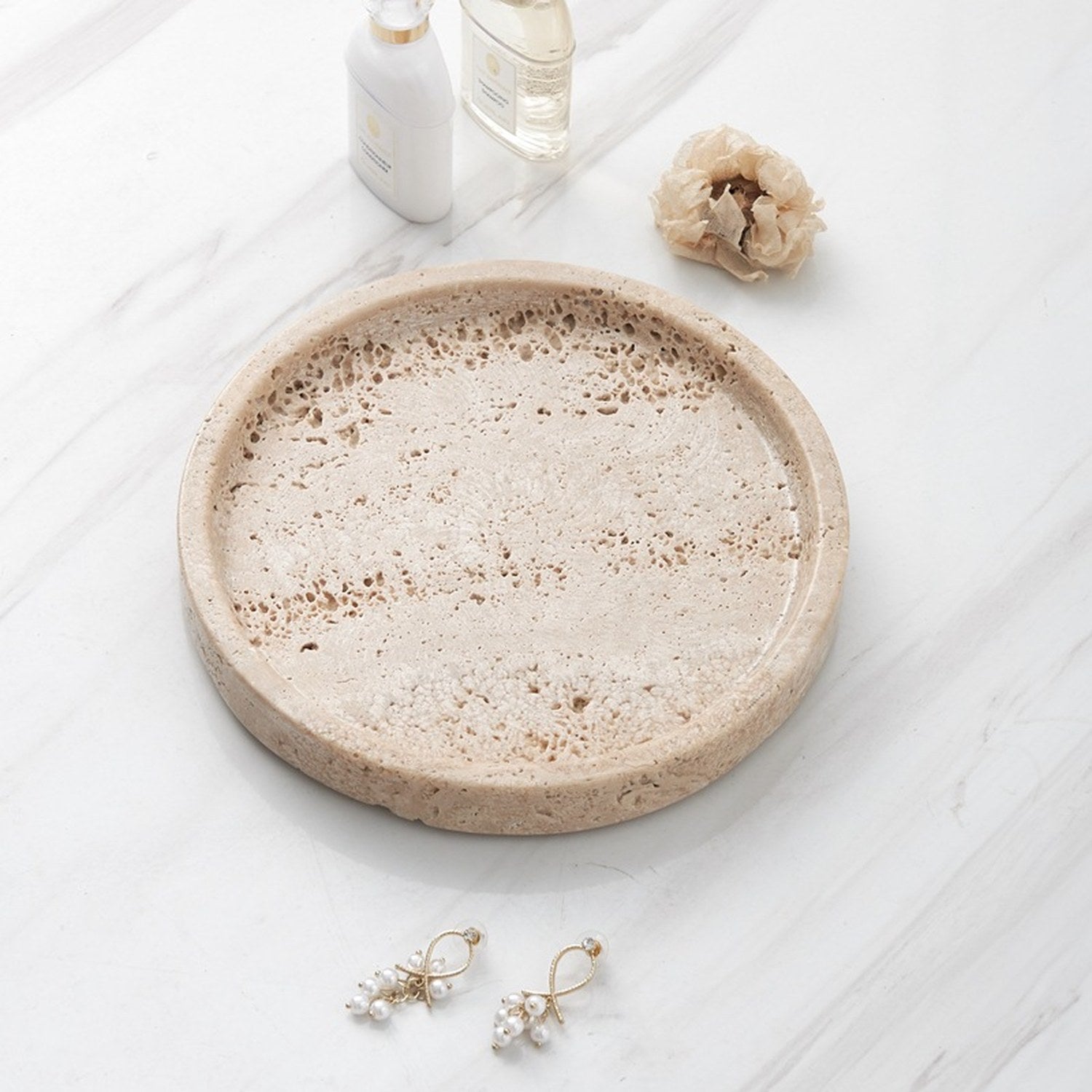 Plateau rond pierre naturelle beige — vue produit