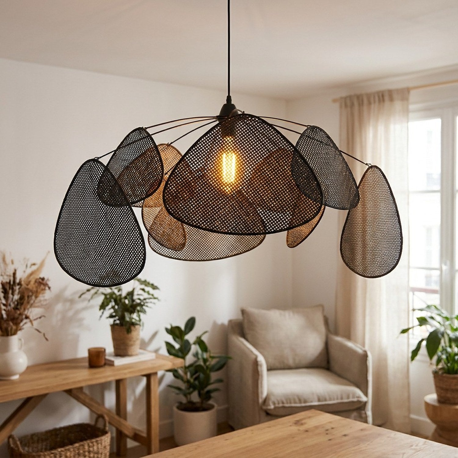 Lustre rotin suspension diamètre 60 cm