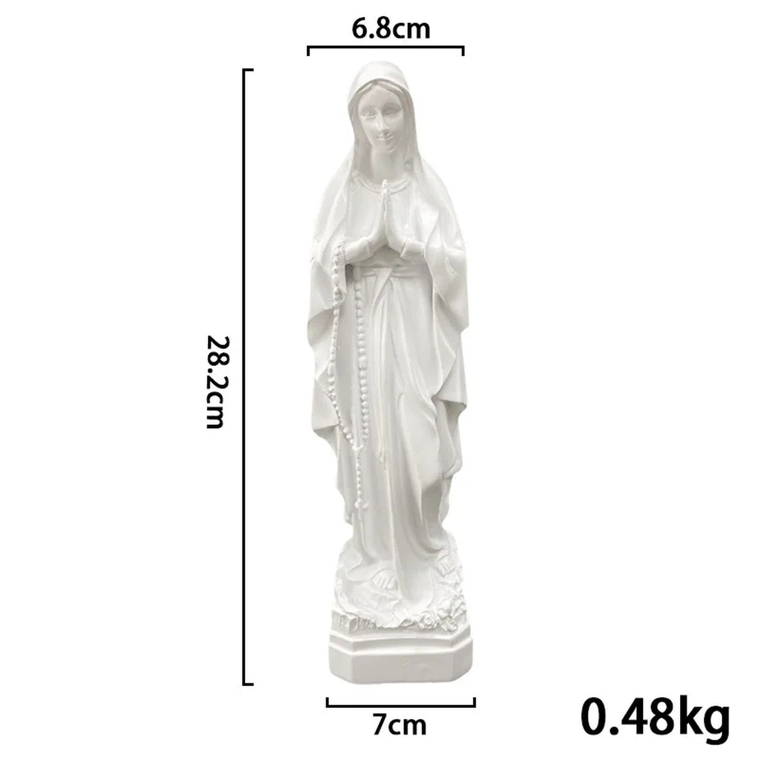 Dimensions Notre-Dame de Lourdes 28,2 cm hauteur 6,8 cm largeur