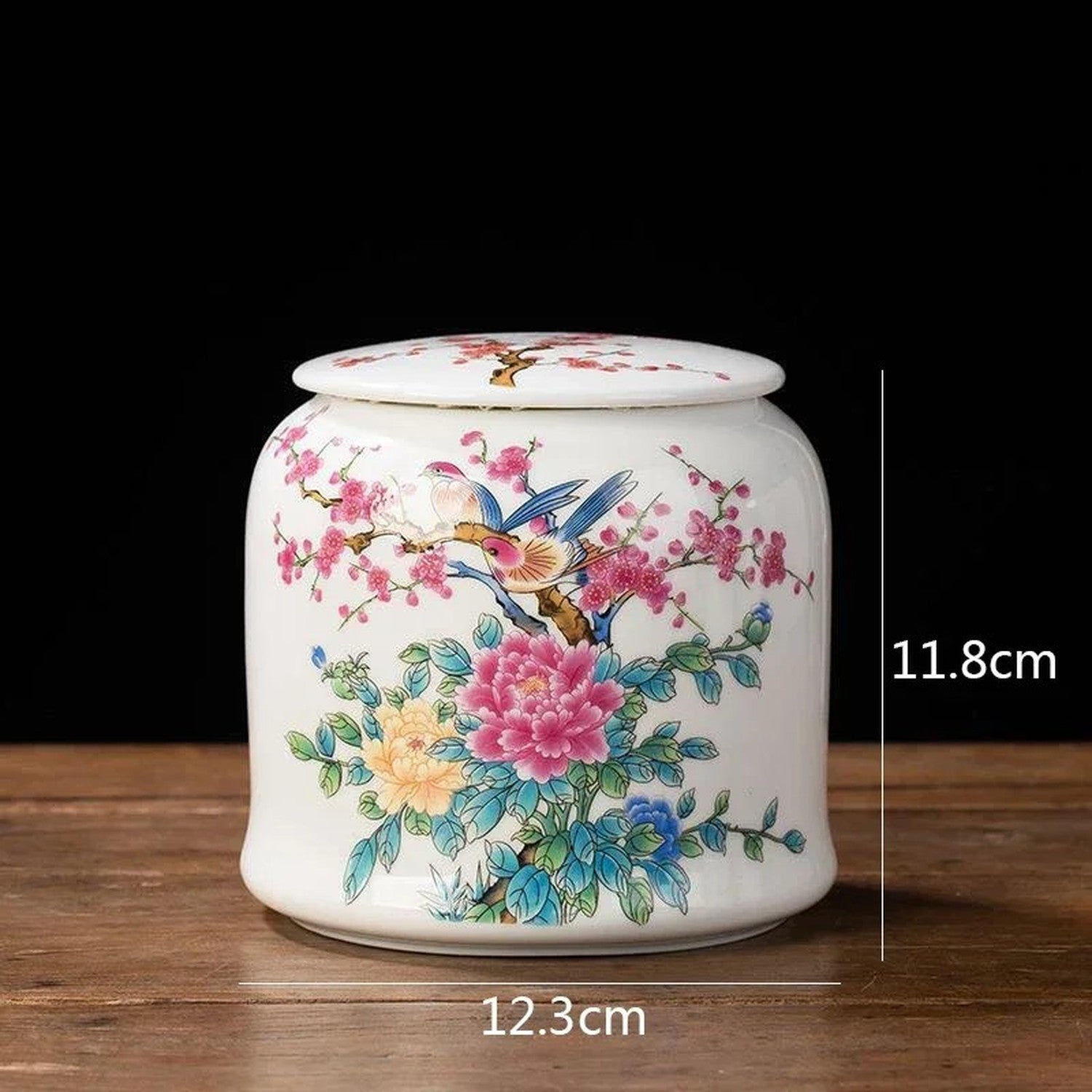 Pot à thé cylindrique oiseaux et fleurs colorée