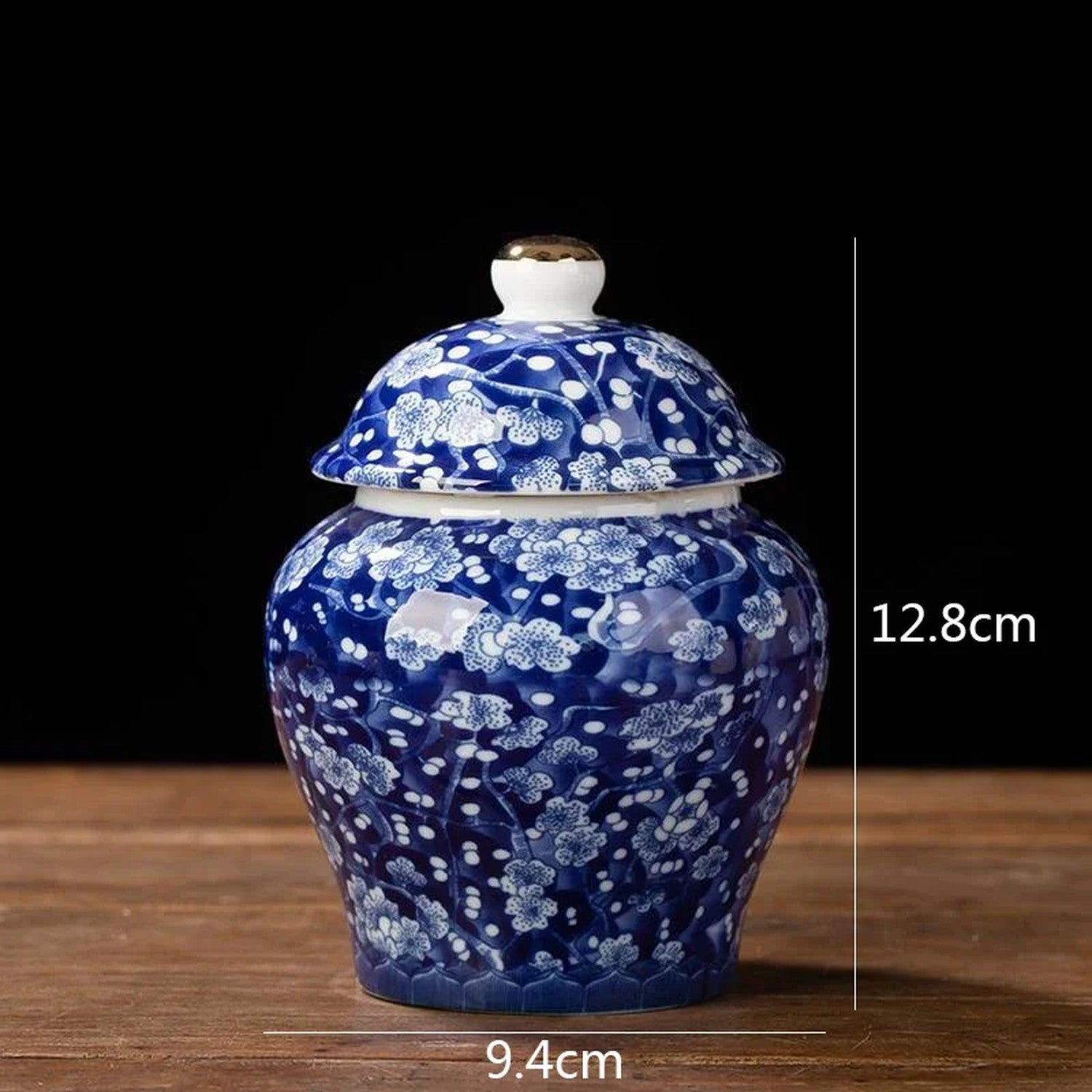Pot à thé porcelaine prunier fond bleu vue produit