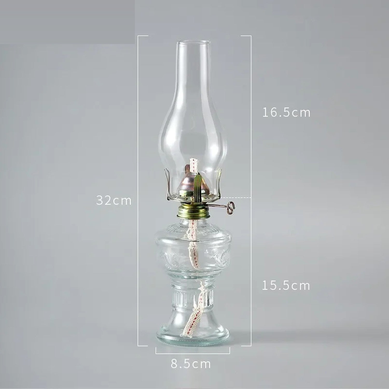 Lampe à pétrole vintage verre transparent - dimensions