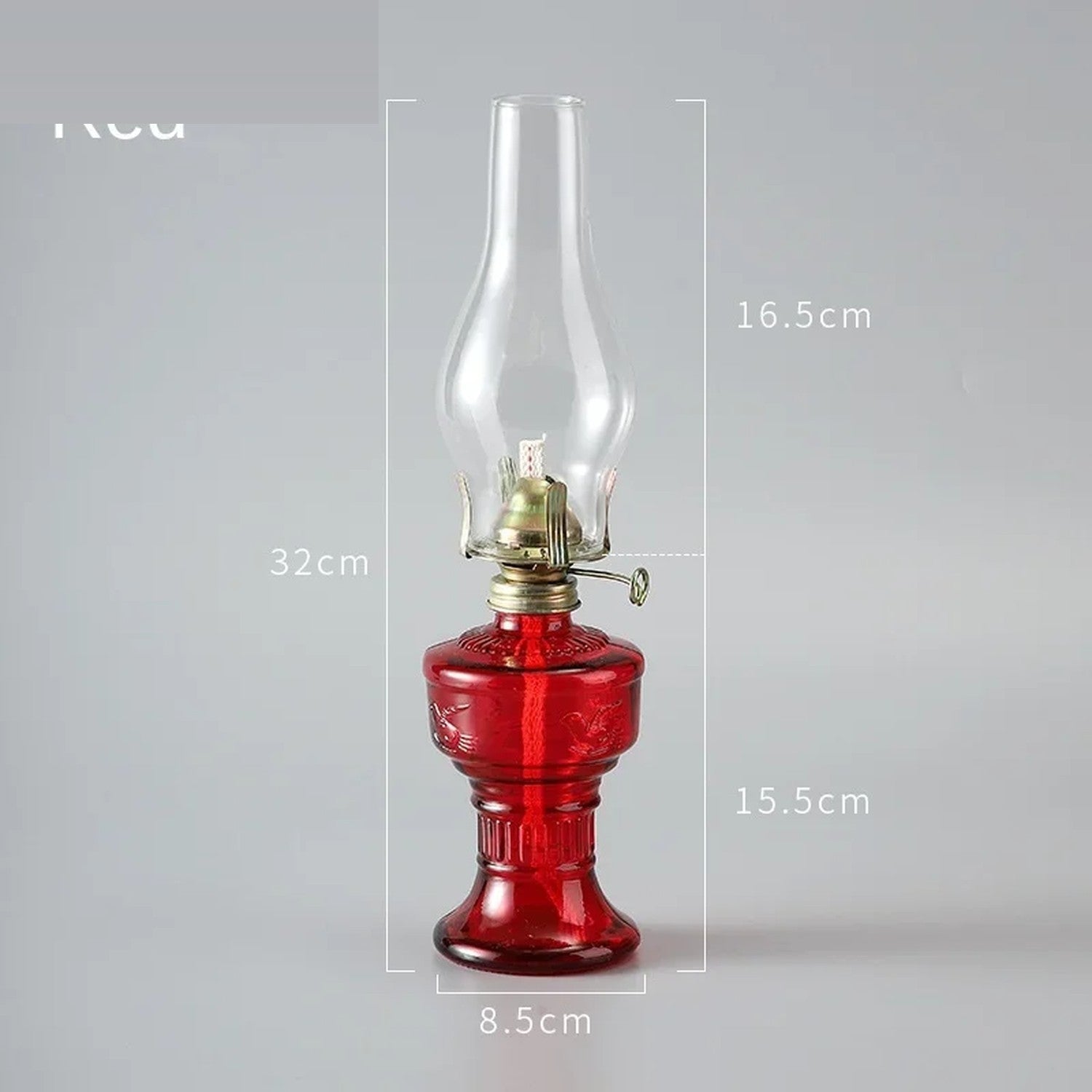 Lampe à pétrole vintage verre rouge - dimensions