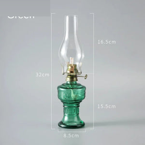 Lampe à pétrole vintage verre vert - dimensions