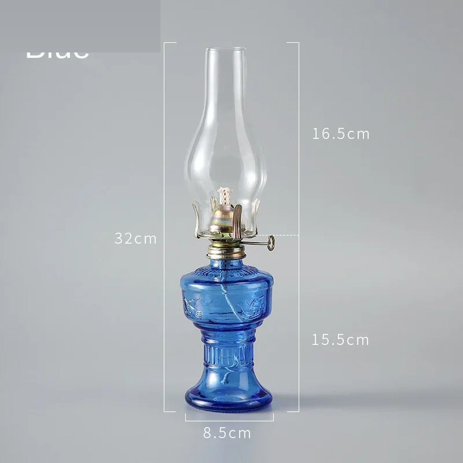 Lampe à pétrole vintage verre bleu - dimensions