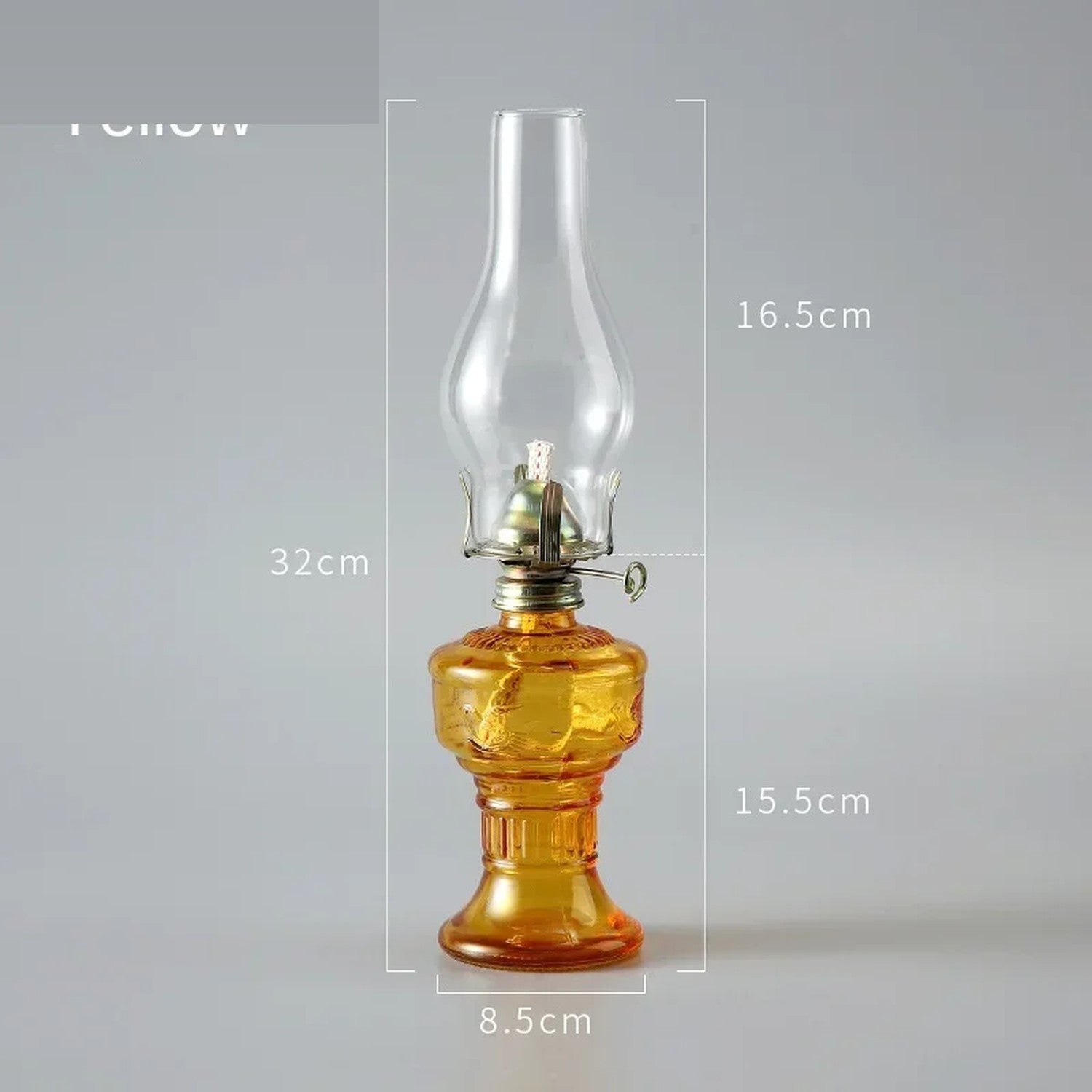 Lampe à pétrole vintage verre ambre - dimensions